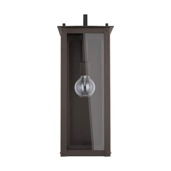 Hunt 21 in. 1-Light Oiled Bronze Outdoor Hardwired Wall Lantern Sconce with Clear Glassand No Bulbs Included