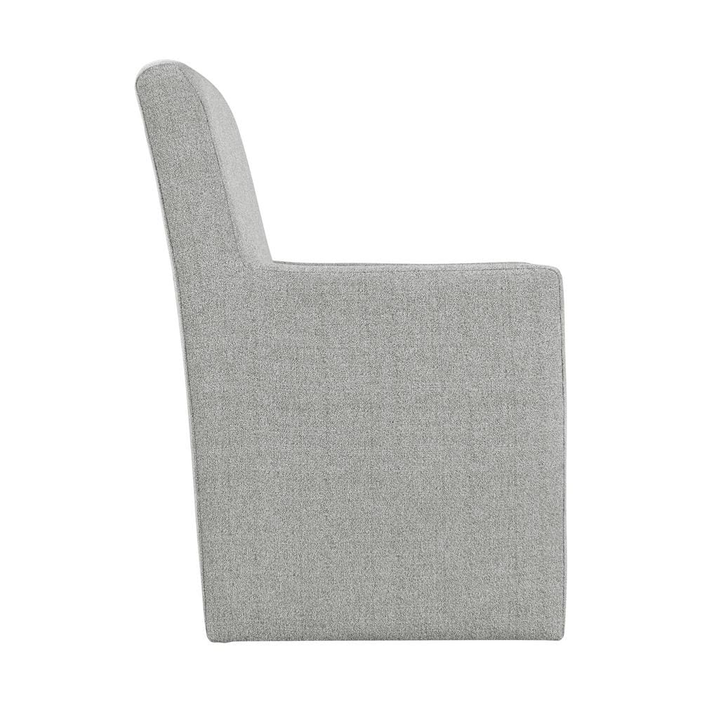 Gray Linen Upholstered Armchair with Casters