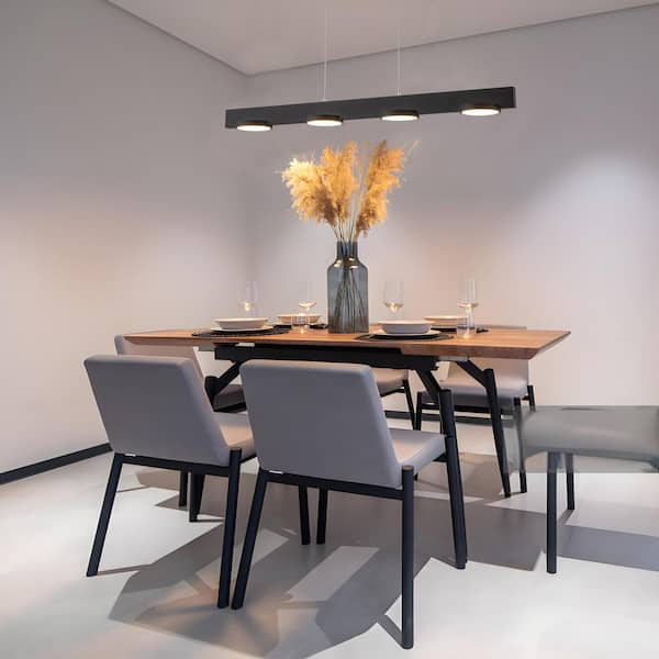 4-Light Black Modern Aluminum Dimmable Integrated LED Pendant Light with Acrylic Shade