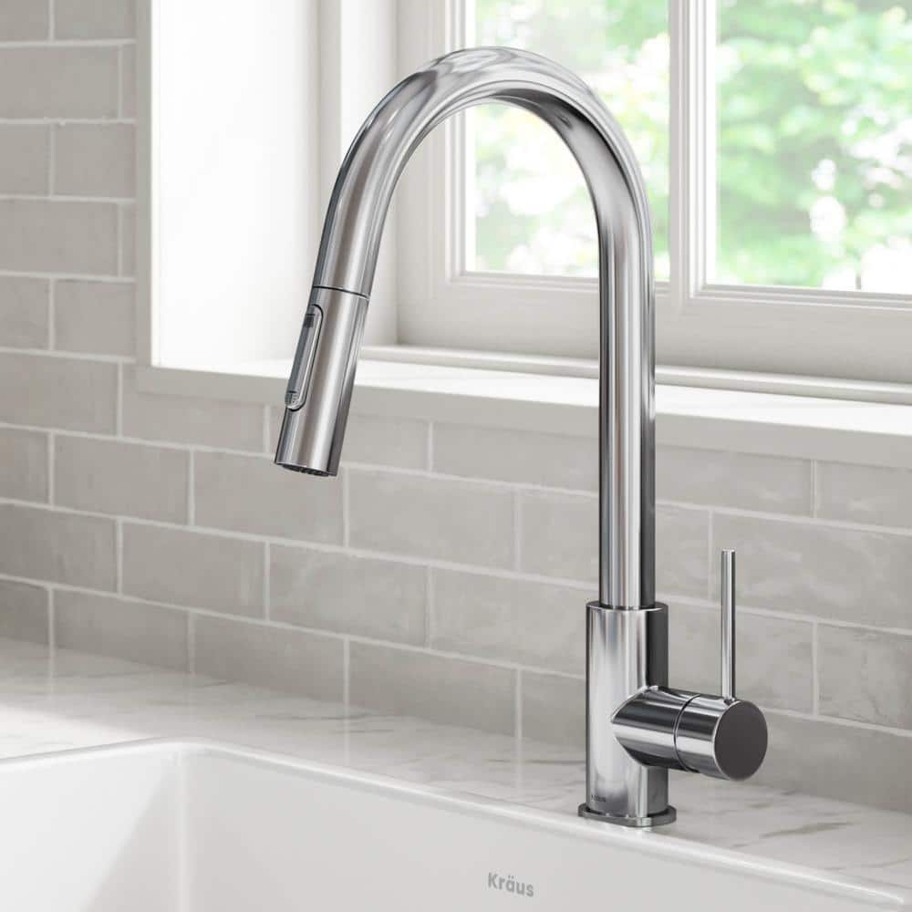 Chrome Contemporary Pull-Down Single Handle Kitchen Faucet