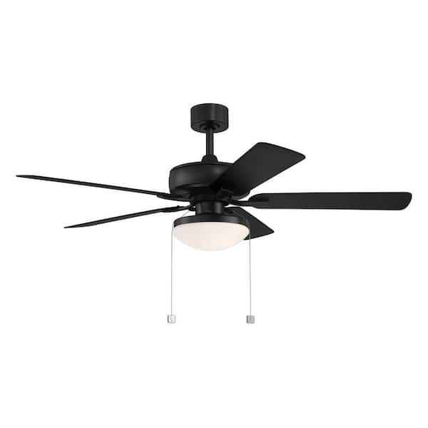 Outllant 52 in. Outdoor Matte Black Wet Rated Transitional Ceiling Fan with Included 3000K LED Bulbs, Pull Chain Control