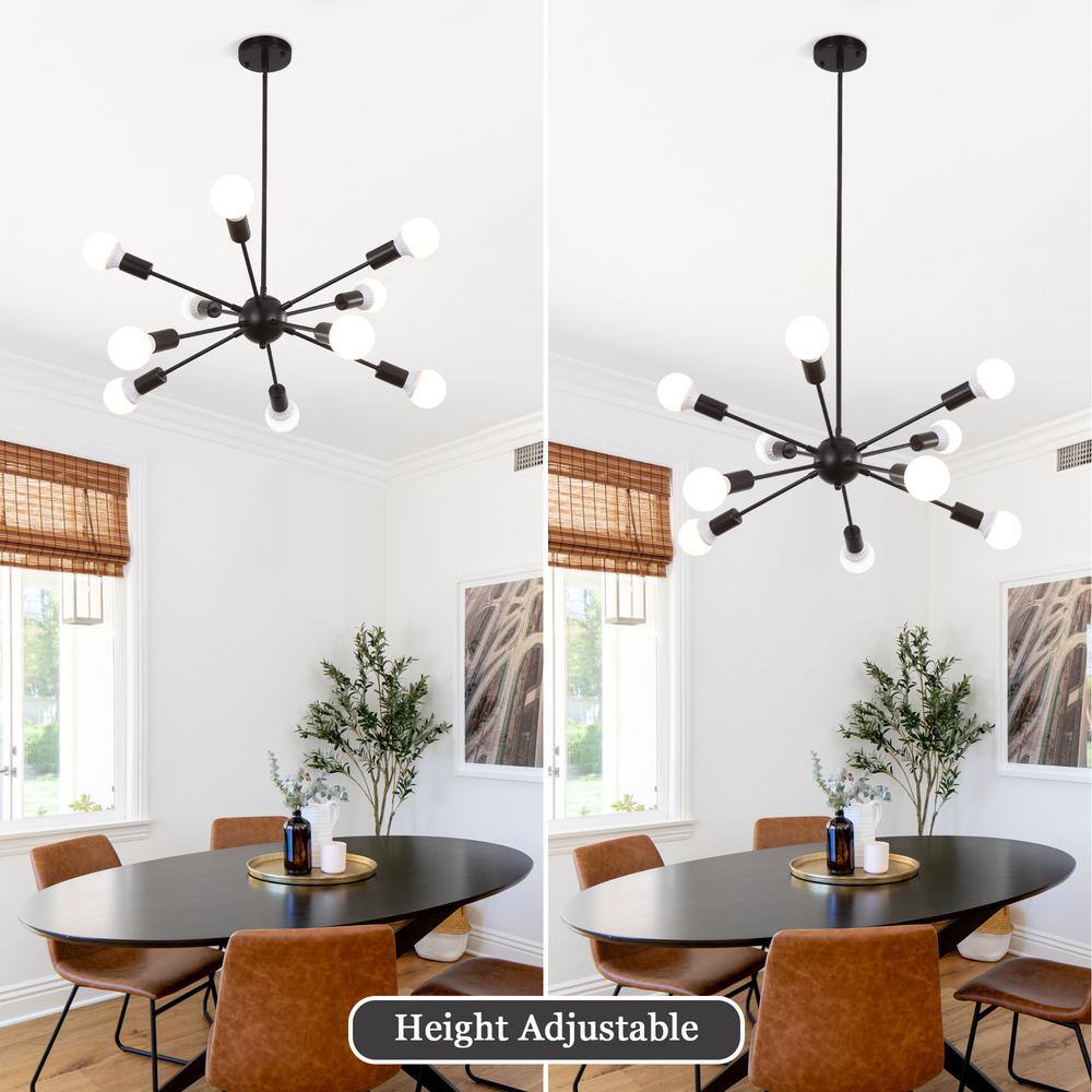 Black Metal 10-Light Sputnik Chandelier with Adjustable Height