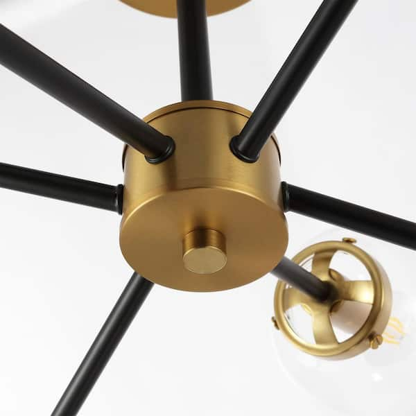 Modern Matte Gold 6-Light Sputnik Semi-Flush Mount Light Fixture with Globe  Clear Glass Shade