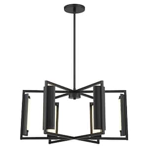 Trizay 63-Watt 6-Light Black Shaded Integrated LED Pendant Light with Etched White Glass Shades