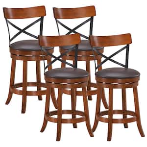 Patio 38.5 in Brown Walnut Bar Dining Bar Chairs with Rubber Wood Legs (Set of 4)