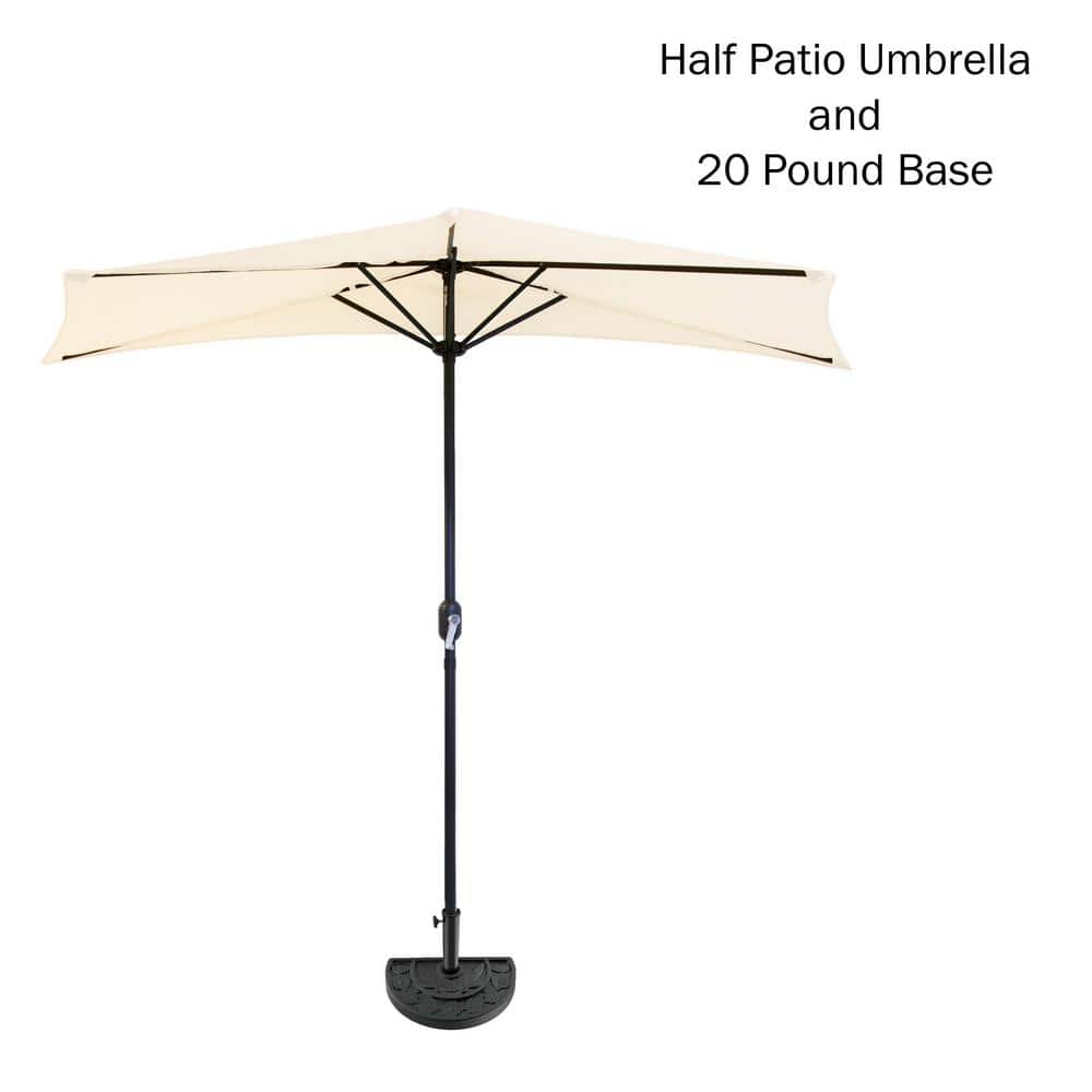 Tan Steel Half-Moon Patio Umbrella with Resin Base