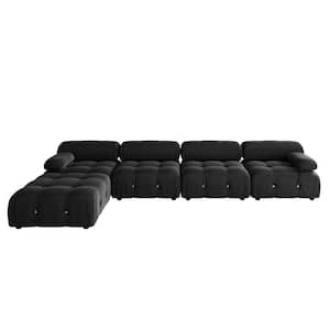 103.85 in. Square Arm 4-Piece L Shaped Velvet Modular Free Combination Sectional Sofa with Ottoman in Black