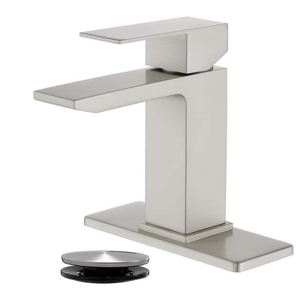 Ami Mid Arc Single Handle Single-Hole Bathroom Faucet 1.2 GPM With Drain in Brushed Nickel