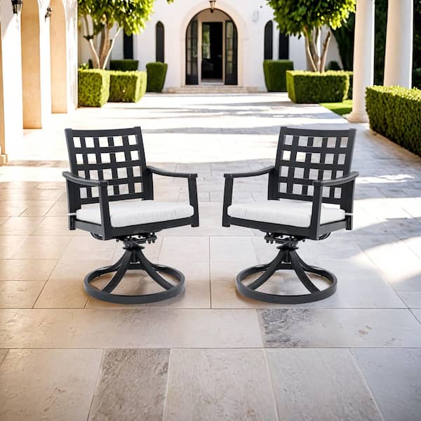 Unbranded Modern Classic Outdoor Patio Aluminum Dining Chair Swivel Rockers with White Cushion (2-Pack)