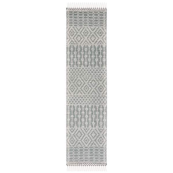 Natura 2 ft. x 10 ft. Green Geometric Tribal Runner Rug