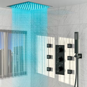3-Spray Patterns With 2.5 GPM 12 in. Ceiling Mount Dual Shower Heads with 64 LED Lights  in Matte Black (Valve Included)