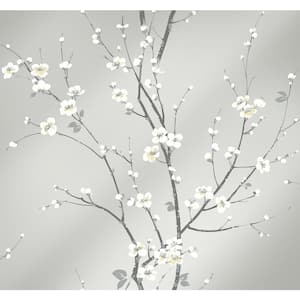 Monterey Silver Mist Floral Branch Wallpaper Sample