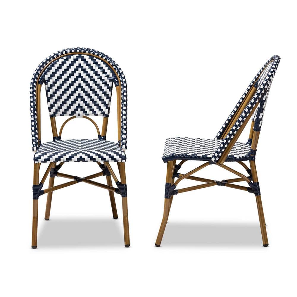 Bistro-Style Blue and White Aluminum Stackable Dining Chair Set