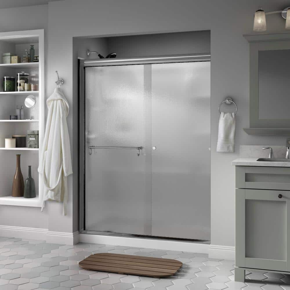 Delta Portman 60 In X 70 In Semi Frameless Traditional Sliding Shower Door In Chrome With Rain Glass Sd