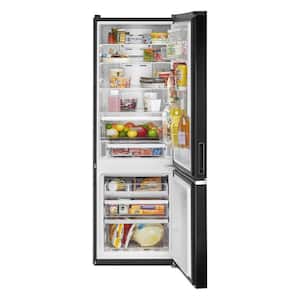 24 in. W 12.7 cu. ft. Bottom Freezer Refrigerator in Black, Counter Depth