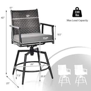 Black Metal Outdoor Dining Chair with Gray Cushion 2-Pack