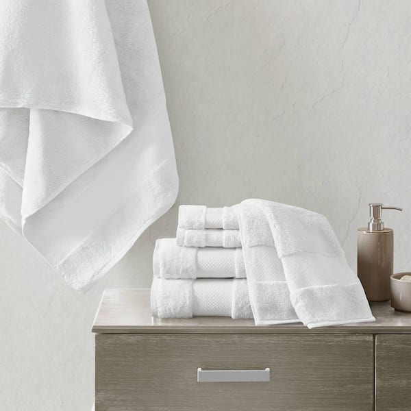 MADISON PARK Signature Turkish 6-Piece White Cotton Bath Towel Set