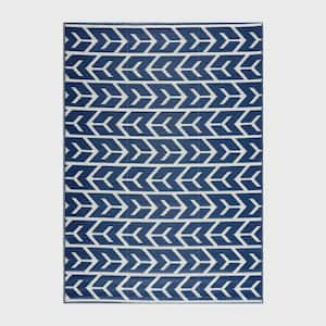 Amsterdam Navy and Creme 8 ft. x 10 ft. Folded Reversible Recycled Plastic Indoor/Outdoor Area Rug-Floor Mat