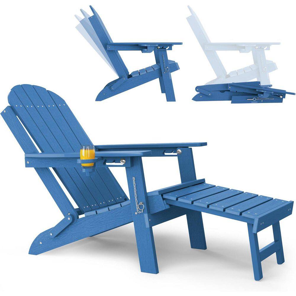 Blue Plastic Outdoor Folding Adirondack Chair with Retractable Ottoman, Adjustable Backrest and Cup Holder price history on PriceWatchPro