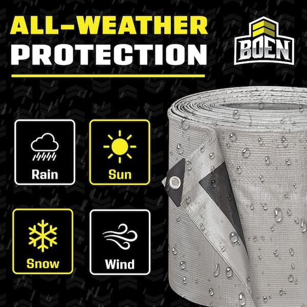 BOEN 40 ft. x 40 ft. Heavy-Duty Commercial Silver/Black Tarp Cover
