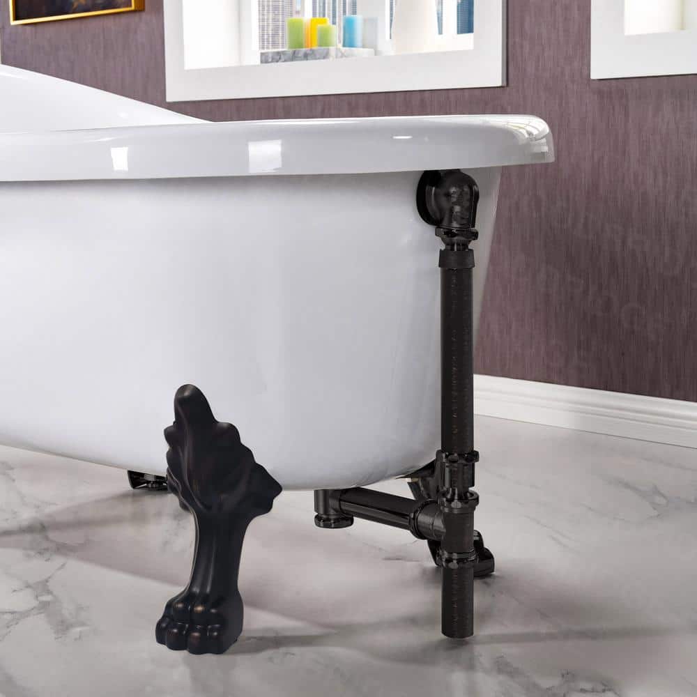 59" White Acrylic Clawfoot Slipper Bathtub with Oil Rubbed Bronze Feet