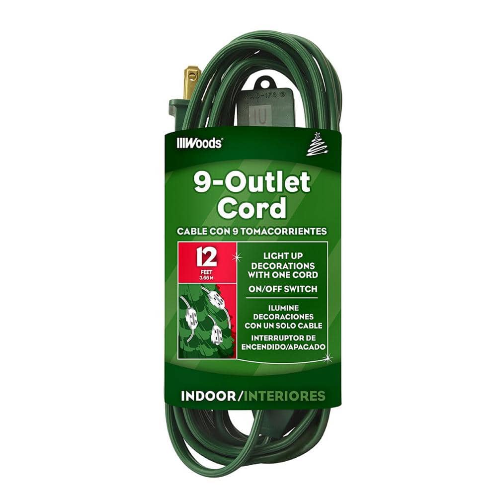 Green Coleman Cable 2189 15ft 9 Outlet Indoor Village Extension Cord 