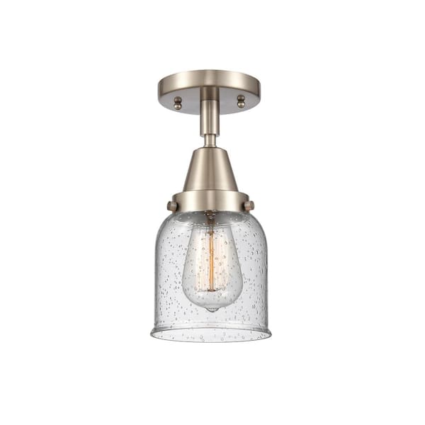 Innovations Bell 5 in. 1-Light Brushed Satin Nickel, Seedy Flush Mount with Seedy Glass Shade