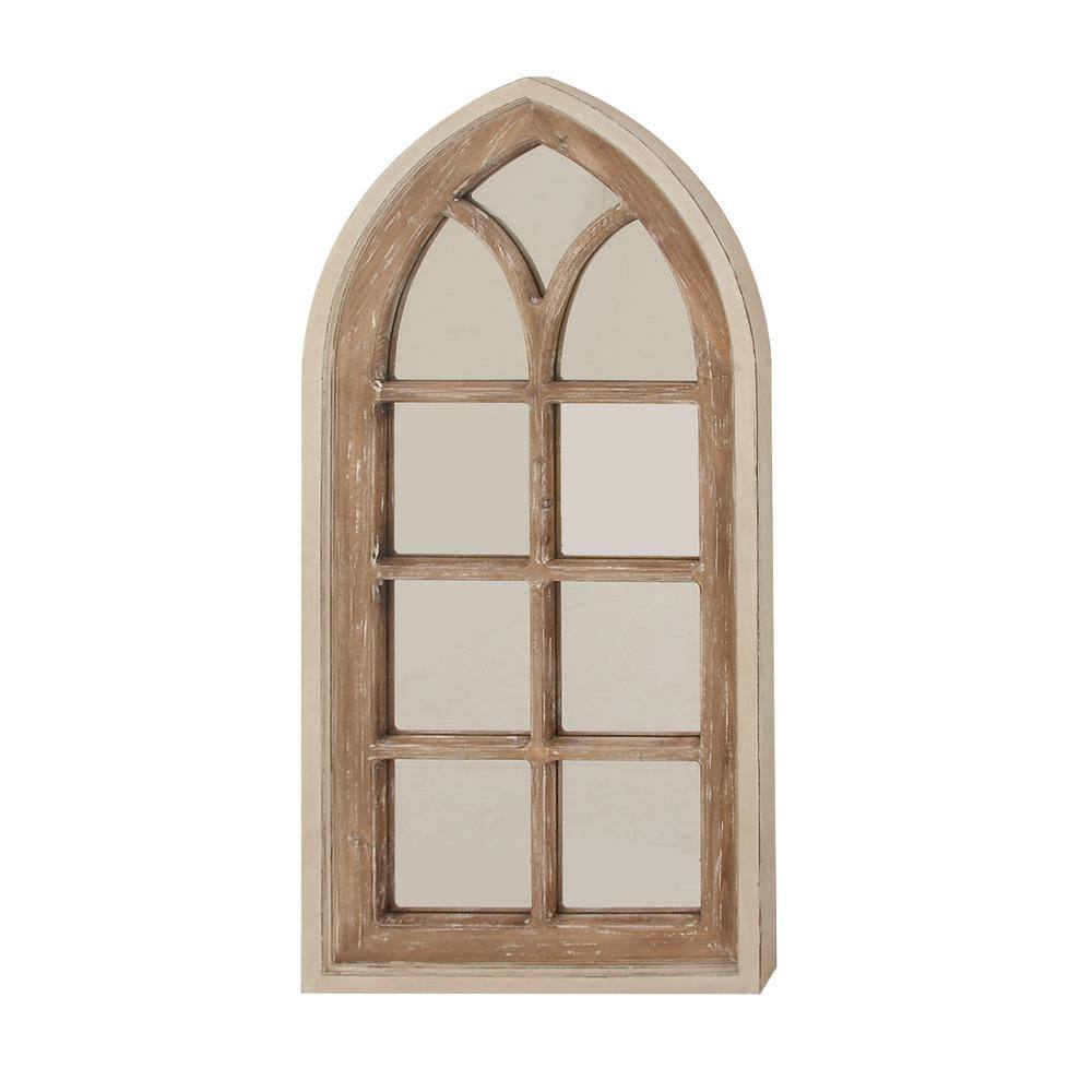 Brown Distressed Wood Arched Window Pane Wall Mirror