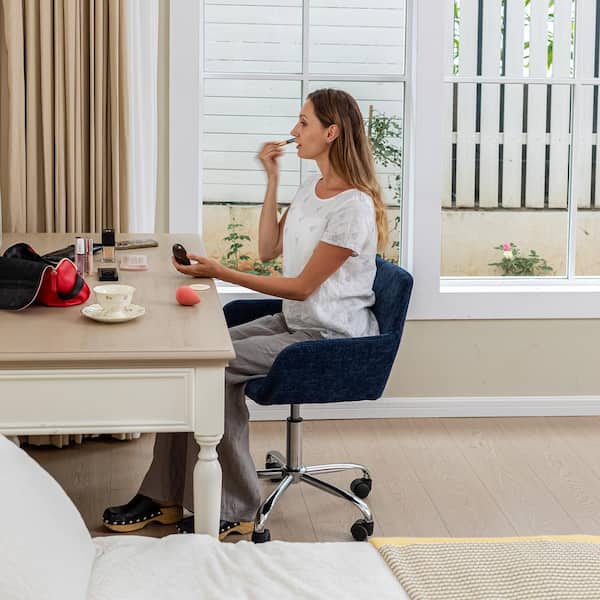 Homy Casa Rosv Dark Blue Velvet Accent Chair with Adjustable Height, 360° Swivel, Ergonomic Mid-Back for Living Room