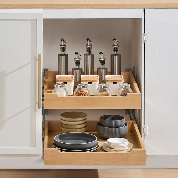 2-Tier Pull Out Cabinet Organizer, 20 in. W x 21 in. D, Soft Close Slide out Shelf, Heavy-Duty Sliding Wood Drawer