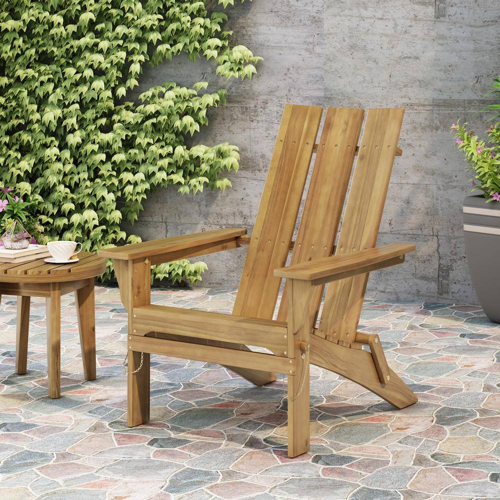 Natural Stained Medium Brown Wood Foldable Adirondack Chair