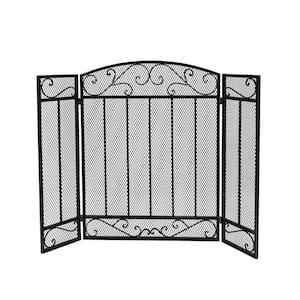 Cheswold Contemporary Black and Silver Three Panel Iron Fire Screen