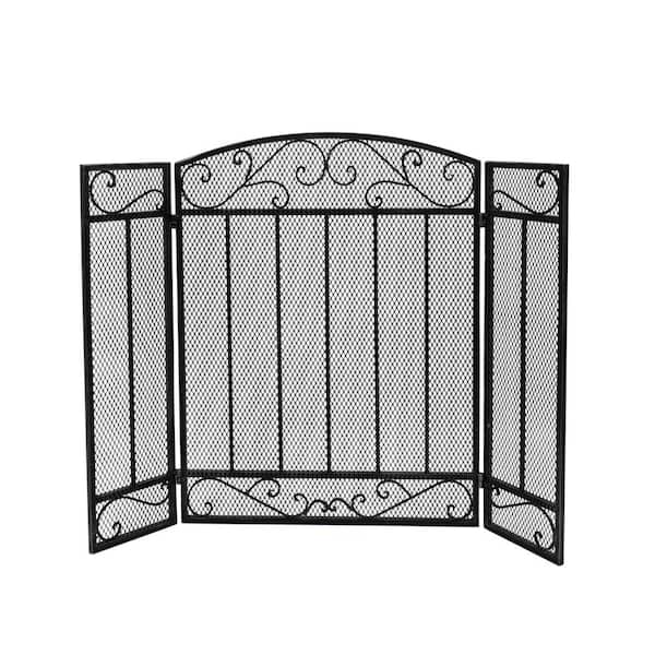 Noble House Cheswold Contemporary Black and Silver Three Panel Iron Fire Screen