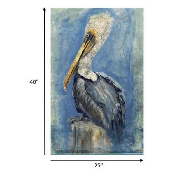 HomeRoots Charlie Blue Watercolor Pelican XL Wood Wall Art