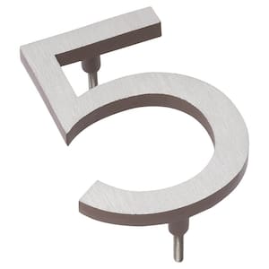 8 in. Satin Nickel/Sand 2-Tone Aluminum Floating or Flat Modern House Number 5