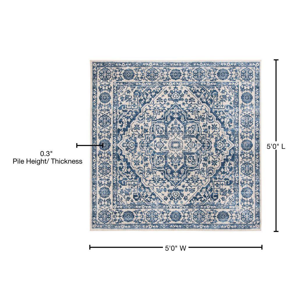 Elegant Brentwood 5' Square Navy/Light Grey Synthetic Area Rug
