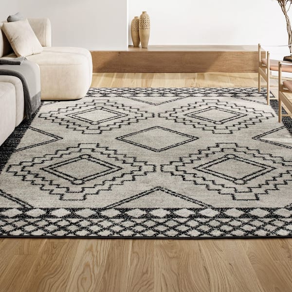 JONATHAN Y Amir Moroccan Beni Souk Cream/Black 8 ft. x 10 ft. Area