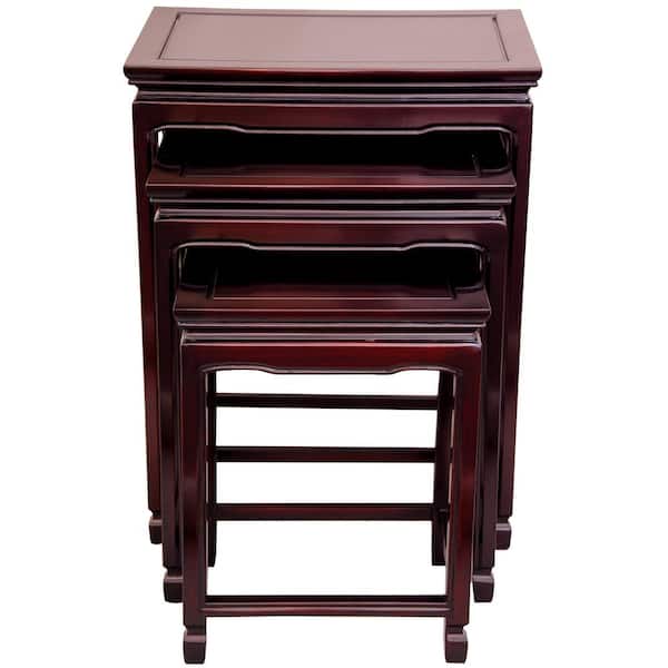 Oriental Furniture Nesting Red 3-Piece Nesting End Table