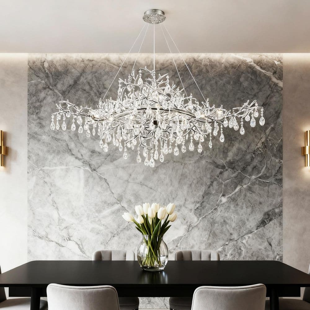Ltemziiy 12-Light Luxury Crystal Silver Tree Branch Chandelier for