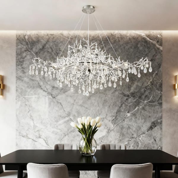 ARISKEEN 47 in. 12-Lights Silver Luxury Crystal Linear Chandelier