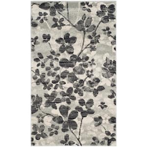 Evoke Gray/Black Doormat 2 ft. x 4 ft. Floral Area Rug
