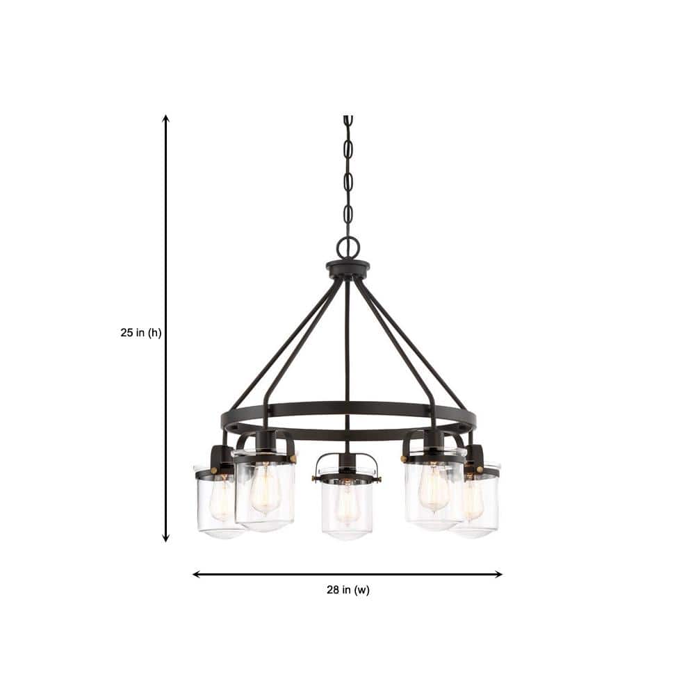 Jaxon 25" Bronze and Brass 5-Light Chandelier