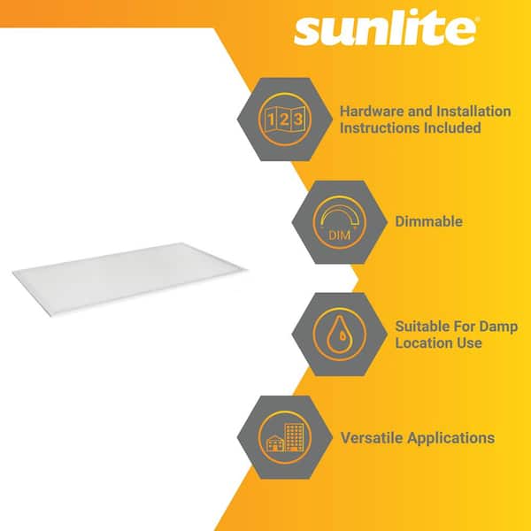 Sunlite 2 ft. x 4 ft. 390 Watt-Equivalent 6000 Lumens Lay In Dimmable Integrated LED Flat Panel Light 3000K (2-Pack)