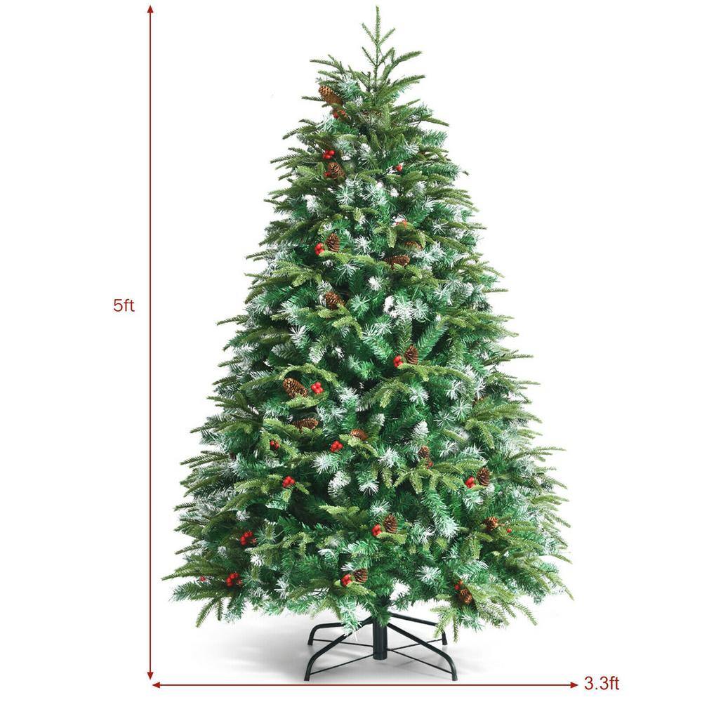 5 ft Green Pre-Lit LED Snowy Hinged Christmas Tree with Multi-Color Lights