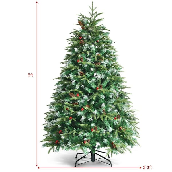 5 ft. Green Pre-Lit LED Snowy Hinged Artificial Christmas Tree with Multi-Color Lights