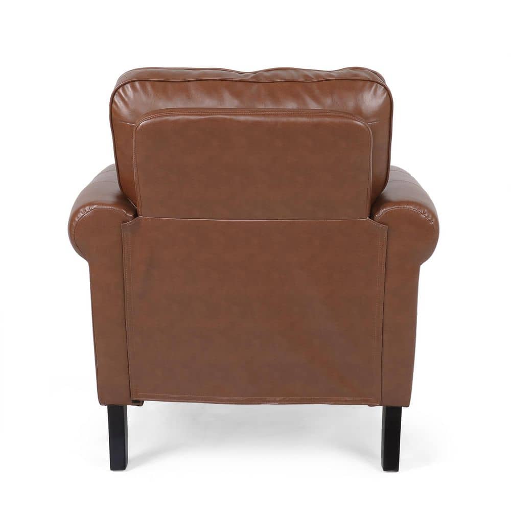 Cognac Brown Faux Leather Club Chair with Nailhead Trim