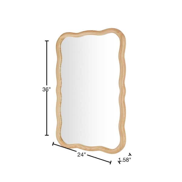 Medium Wavy Natural Wood Framed Mirror (24 in. W x 36 in. H)