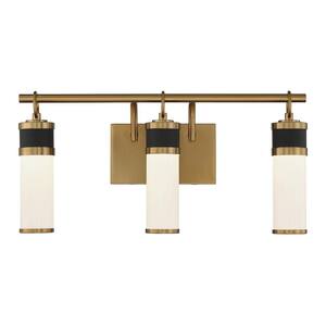 Abel 21 in. W x 10 in. H 3-Light Matte Black/Warm Brass Integrated LED Bathroom Vanity Light with Frosted Glass Shades