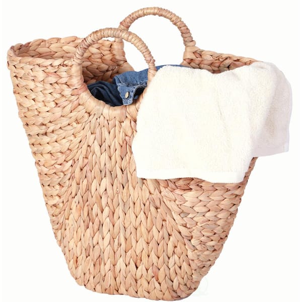 Vintiquewise 18 in. Natural Handwoven Water Hyacinth Storage Laundry Basket/ Handbag
