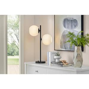 Vista Heights 24.5 in. 2 Light Matte black Indoor Table Lamp With Opal White Glass Shade